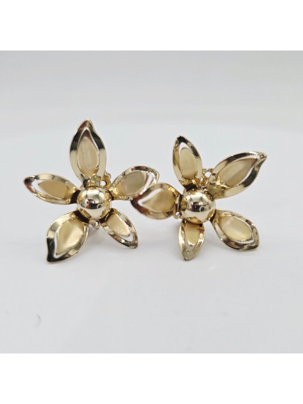 Gold Tone Flower Clip-On Earrings Vintage Style Jewelry For Women by Pakula